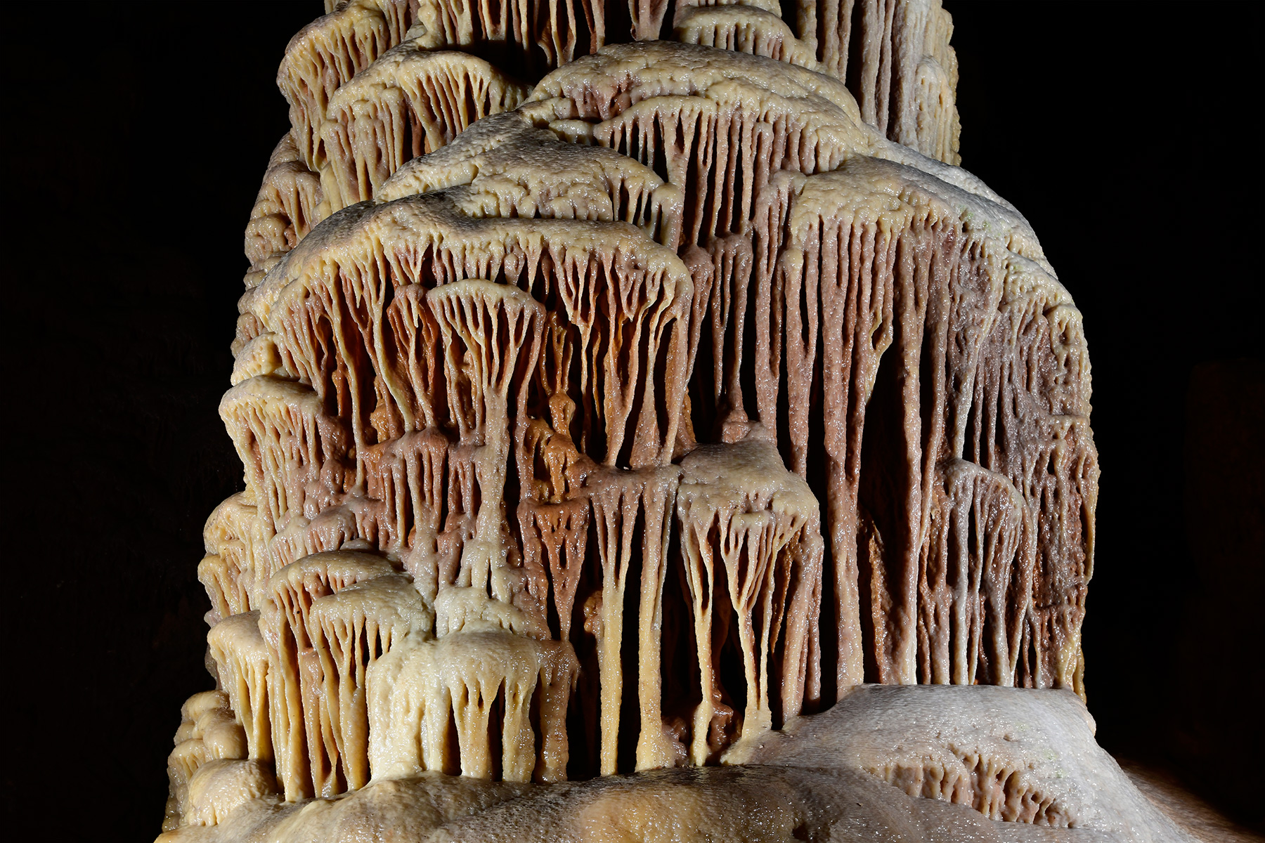 Grotte de Dargilan partie touristique (Lozère) - Détail des coulées de calcite sur le Clocher